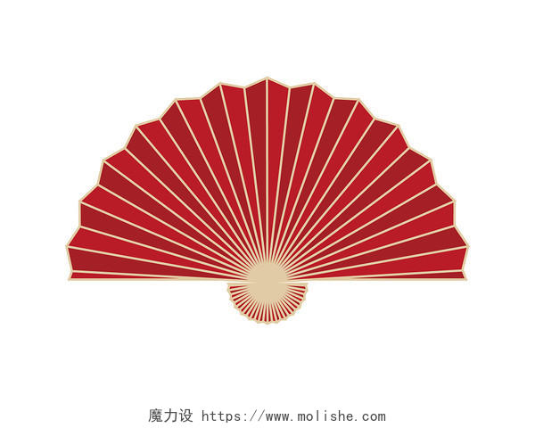 红色手绘卡通古风中国风扇子元素PNG素材